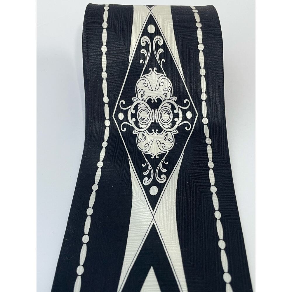 Vintage Laurant Benon Silk Necktie Black White Musician 80s Abstract Whimsygoth